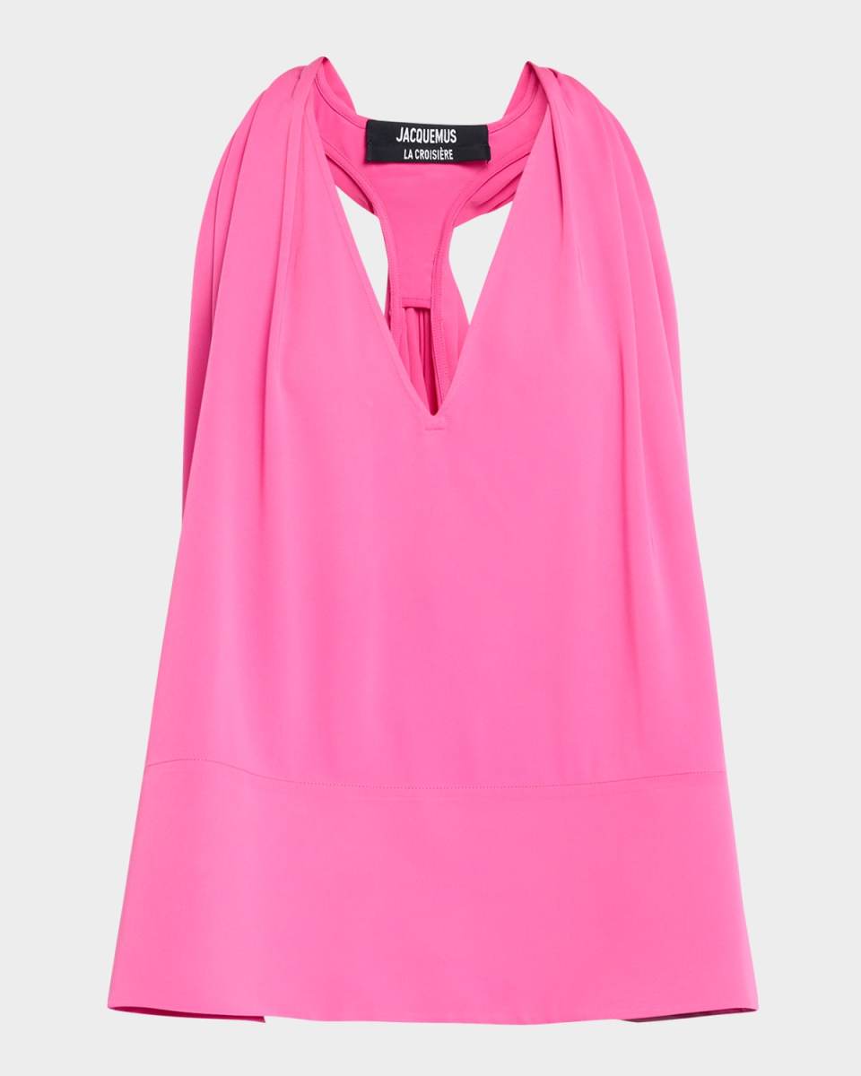 Le Norma V-Neck Gathered Tank Top